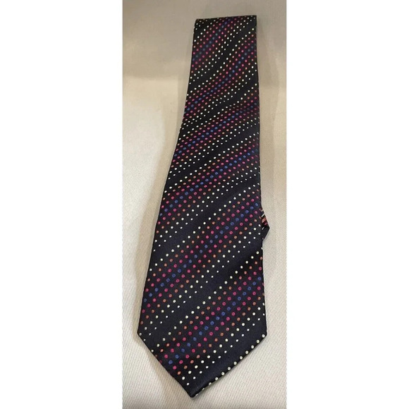 Bugatchi‎ Italy Mens Silk Tie Black Colorful Polka Dots Business Wedding Party - Picture 1 of 6